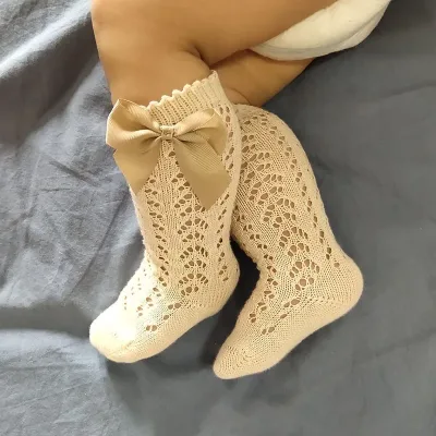 Chaussettes bébé fille en coton avec nœud papillon
