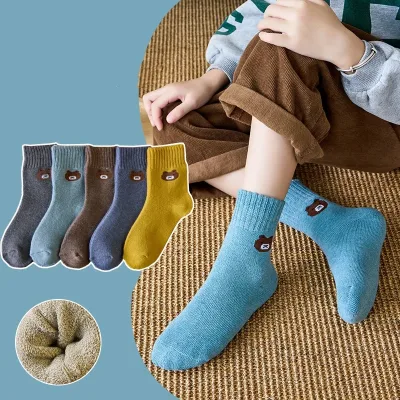 Chaussettes chaudes en coton pour enfants, 5 paires – image 2