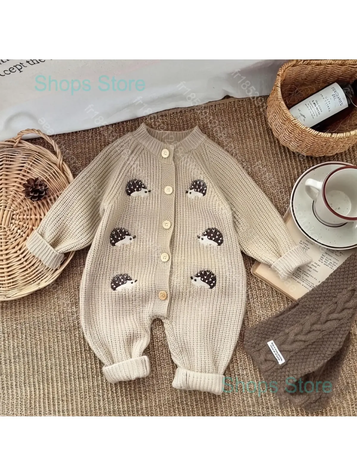 Combinaison tricotée en coton pour bébé, motif hérisson