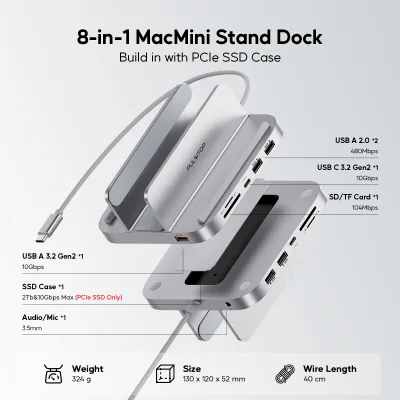 Hub USB-C 8 ports avec boîtier SSD M.2, aluminium – image 2