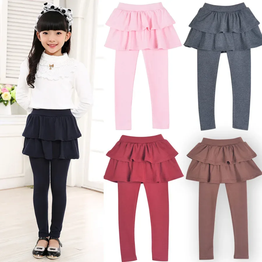 Legging fille uni, faux jupe-pantalon