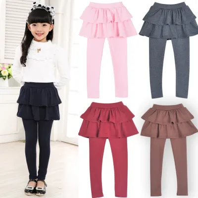 Legging fille uni, faux jupe-pantalon