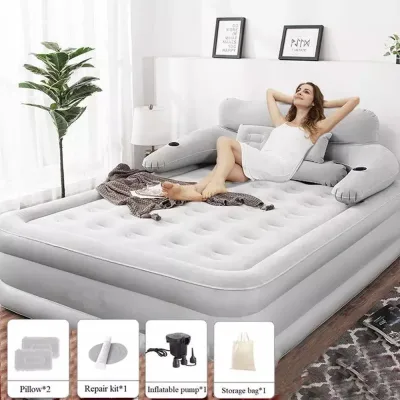 Matelas gonflable gris floqué avec dossier réglable