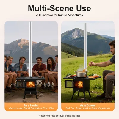 Poêle à bois portable pliable en acier, noir – image 3