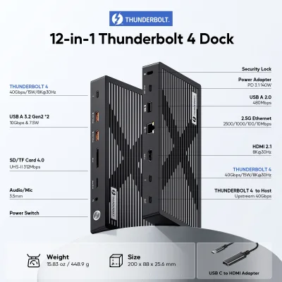 Station d'accueil Thunderbolt 4 en aluminium, 12 ports – image 2